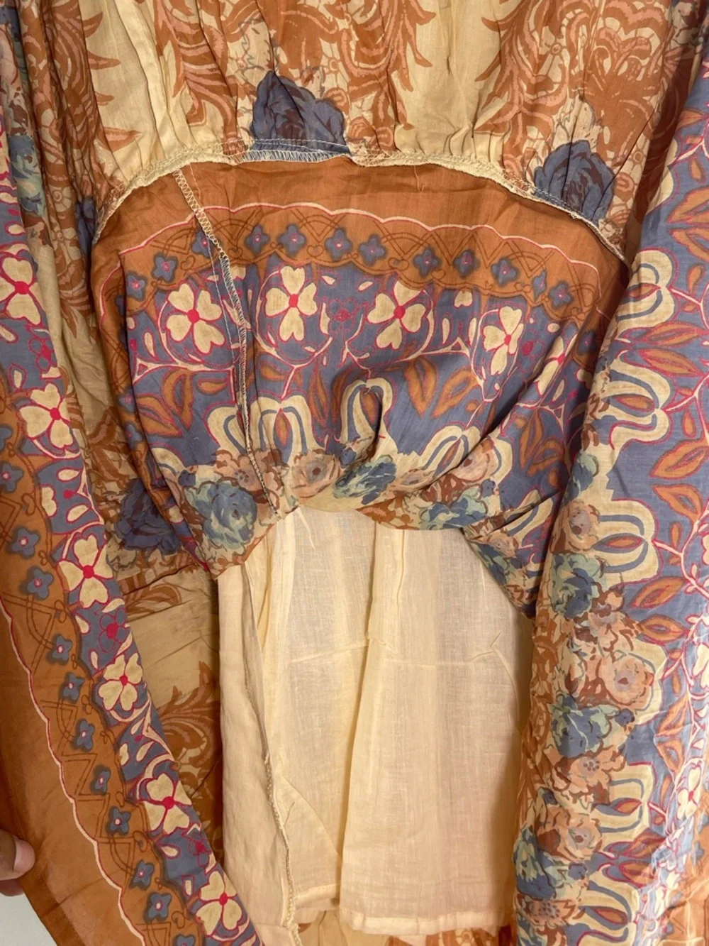 Chaudry KC Women’s Boho Tiered Midi Dress in Beige and Rust Floral Size L NWT